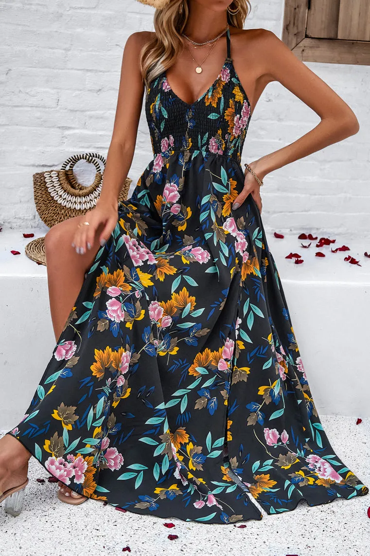 Oleen Black Floral Halter Neck Dress sold by Va Va Voom product image thumbnail 3