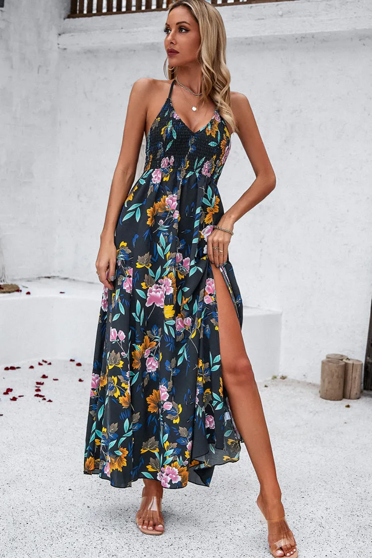 Oleen Black Floral Halter Neck Dress sold by Va Va Voom product image thumbnail 2