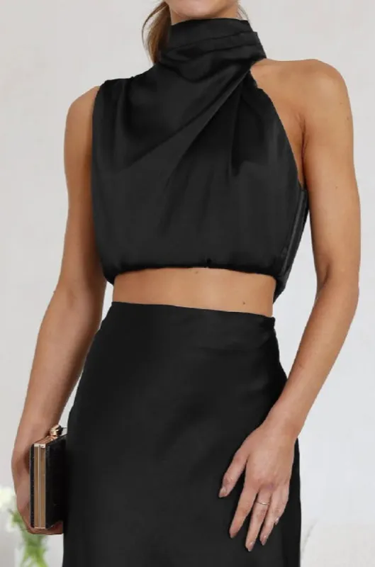 Jasmine Black Satin Top sold by Va Va Voom