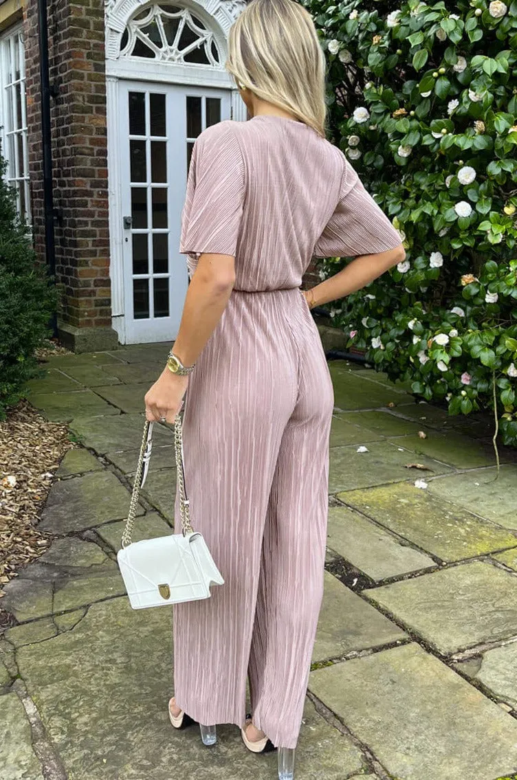 AX Paris Gretha Taupe Plisse Jumpsuit sold by Va Va Voom product image thumbnail 5