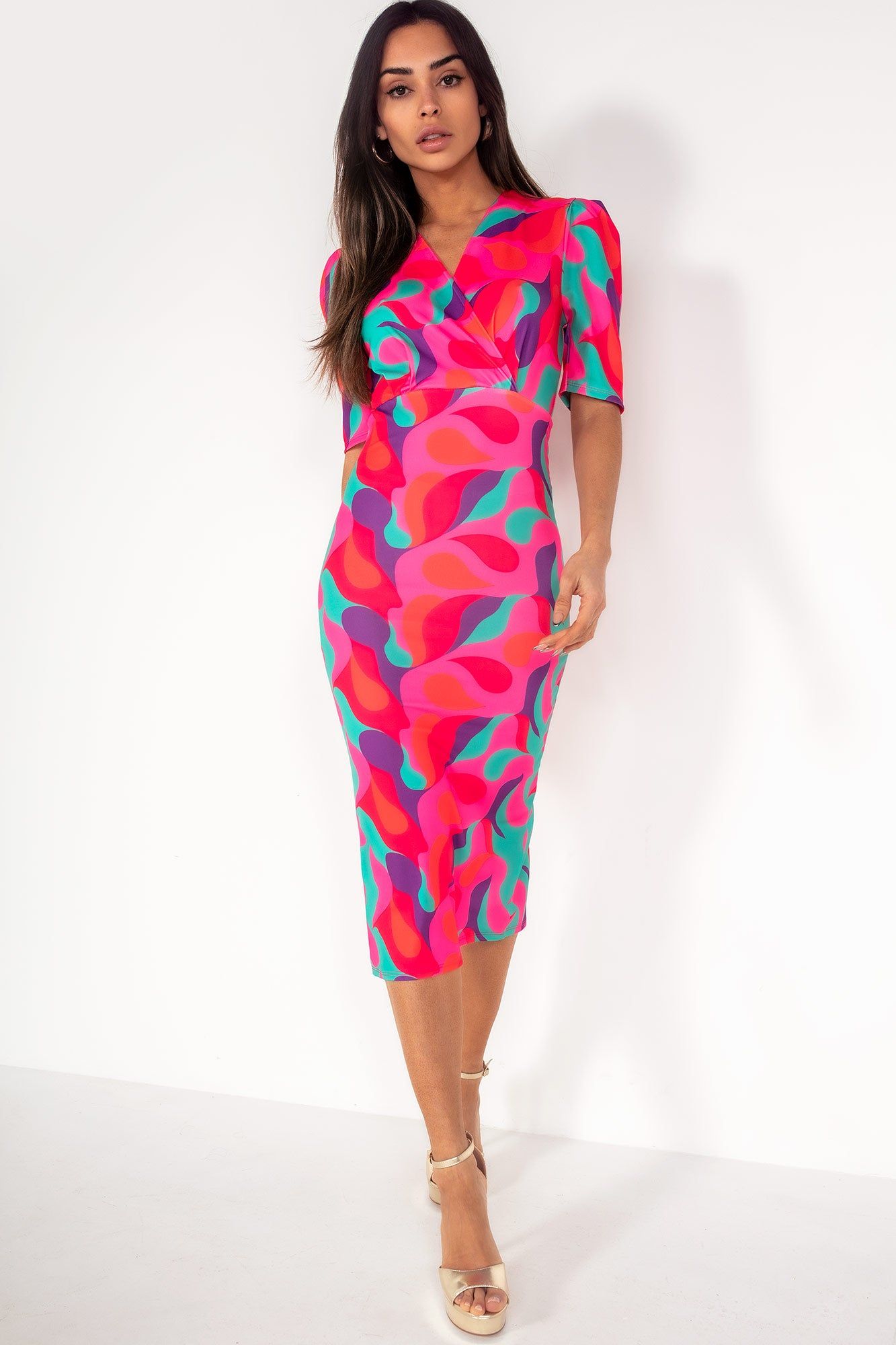 Emberlyn Green and Pink Abstract Print Dress sold by Va Va Voom product image thumbnail 3