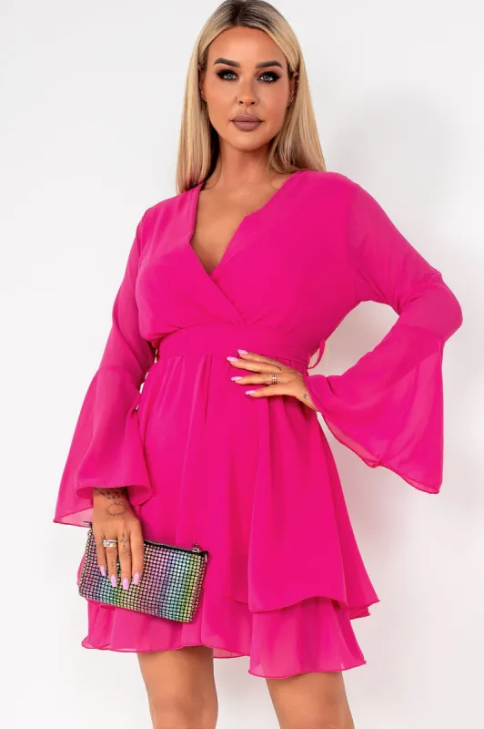 Oreta Cerise Pink Chiffon Dress sold by Va Va Voom