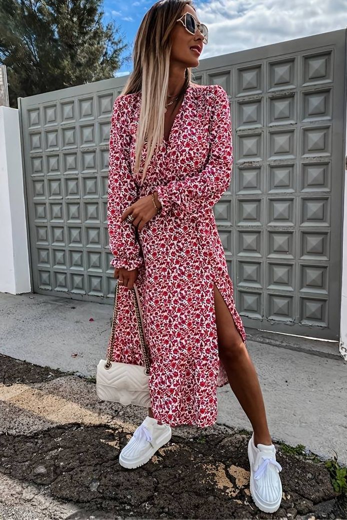 Sofia Red Floral Midi Dress sold by Va Va Voom product image thumbnail 5