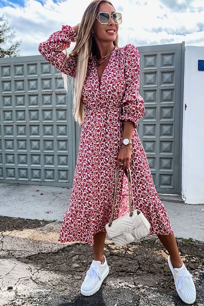 Sofia Red Floral Midi Dress sold by Va Va Voom product image thumbnail 3