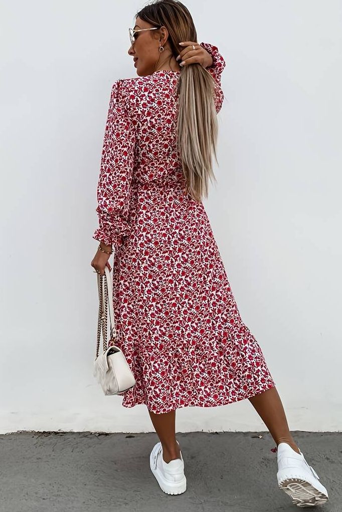 Sofia Red Floral Midi Dress sold by Va Va Voom product image thumbnail 2