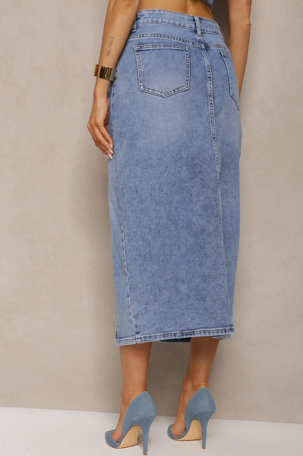 Brandye Blue Denim Midi Skirt sold by Va Va Voom product image thumbnail 2