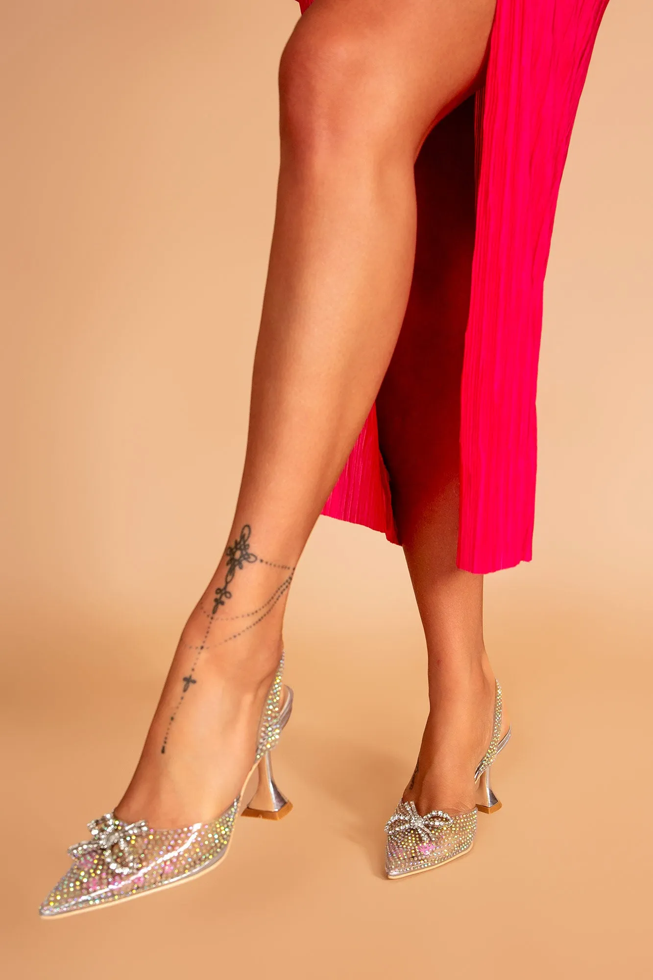 Dasha Silver Diamante Bow Heels sold by Va Va Voom product image thumbnail 4