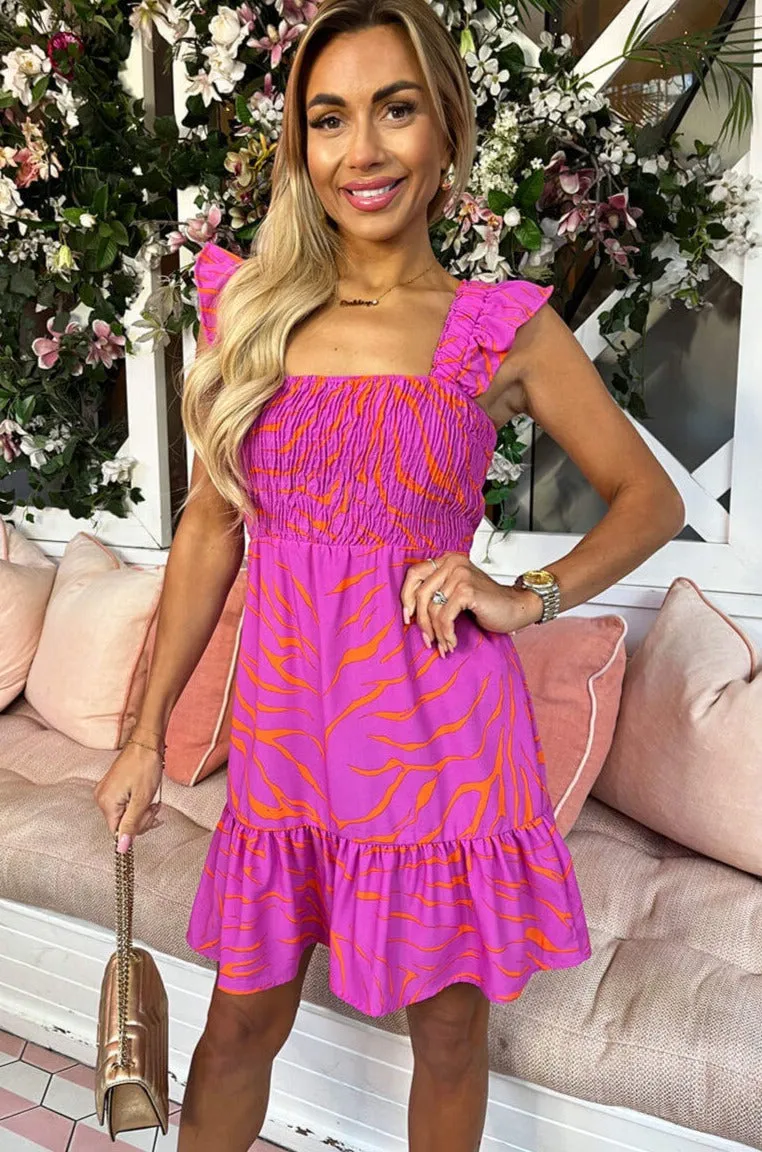 AX Paris Brenda Pink Shirred Print Dress sold by Va Va Voom