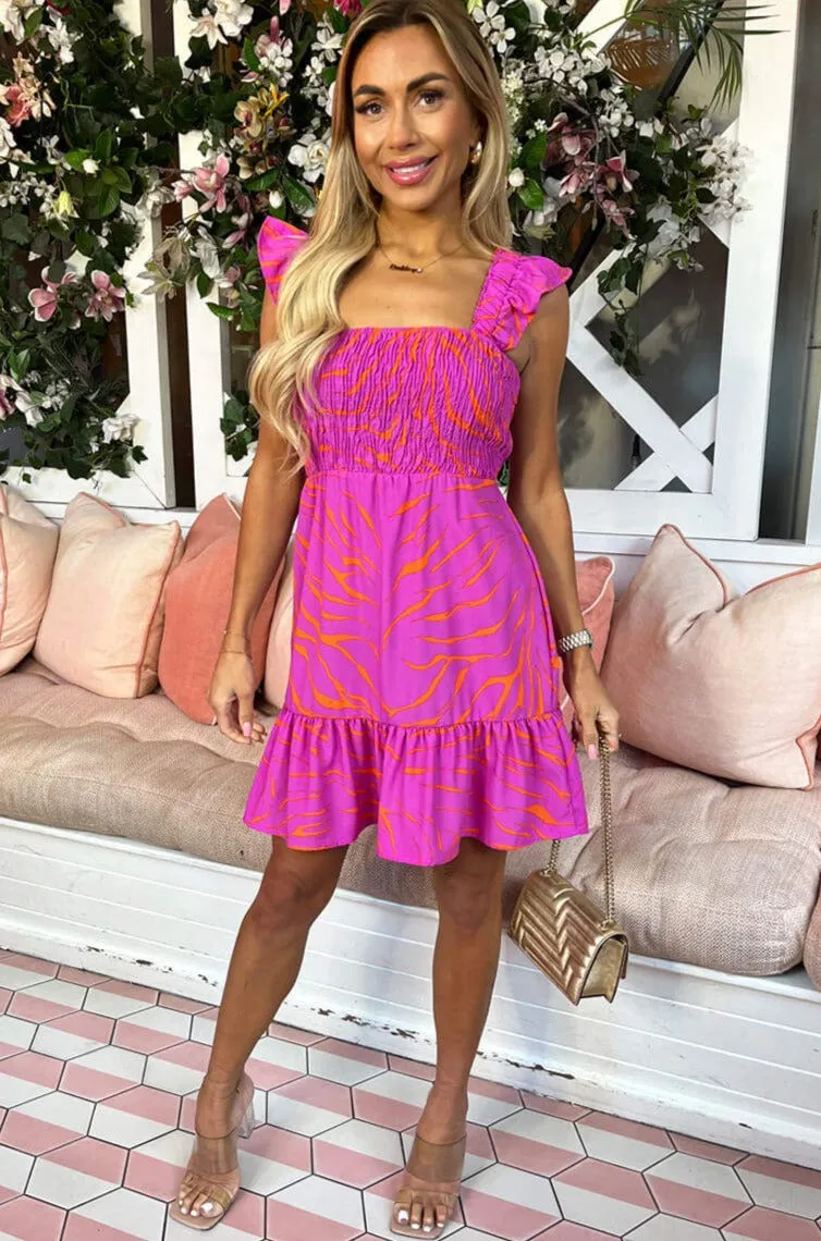 AX Paris Brenda Pink Shirred Print Dress sold by Va Va Voom product image thumbnail 3