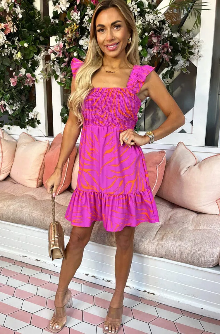 AX Paris Brenda Pink Shirred Print Dress sold by Va Va Voom product image thumbnail 5