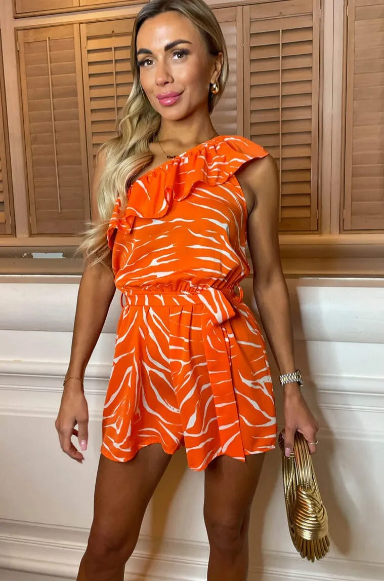 AX Paris Nayeli Orange Print Playsuit sold by Va Va Voom product image thumbnail 4