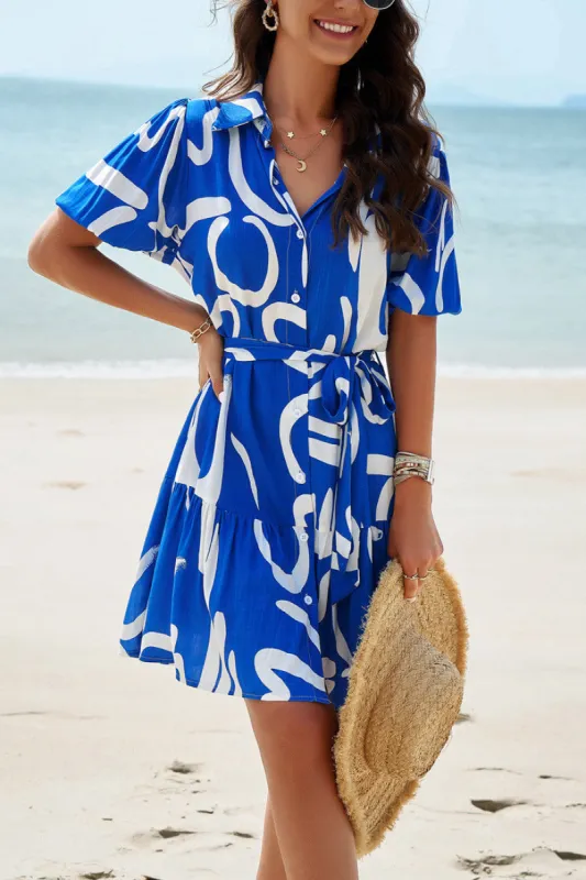 Savannah Blue Print Shirt Dress sold by Va Va Voom