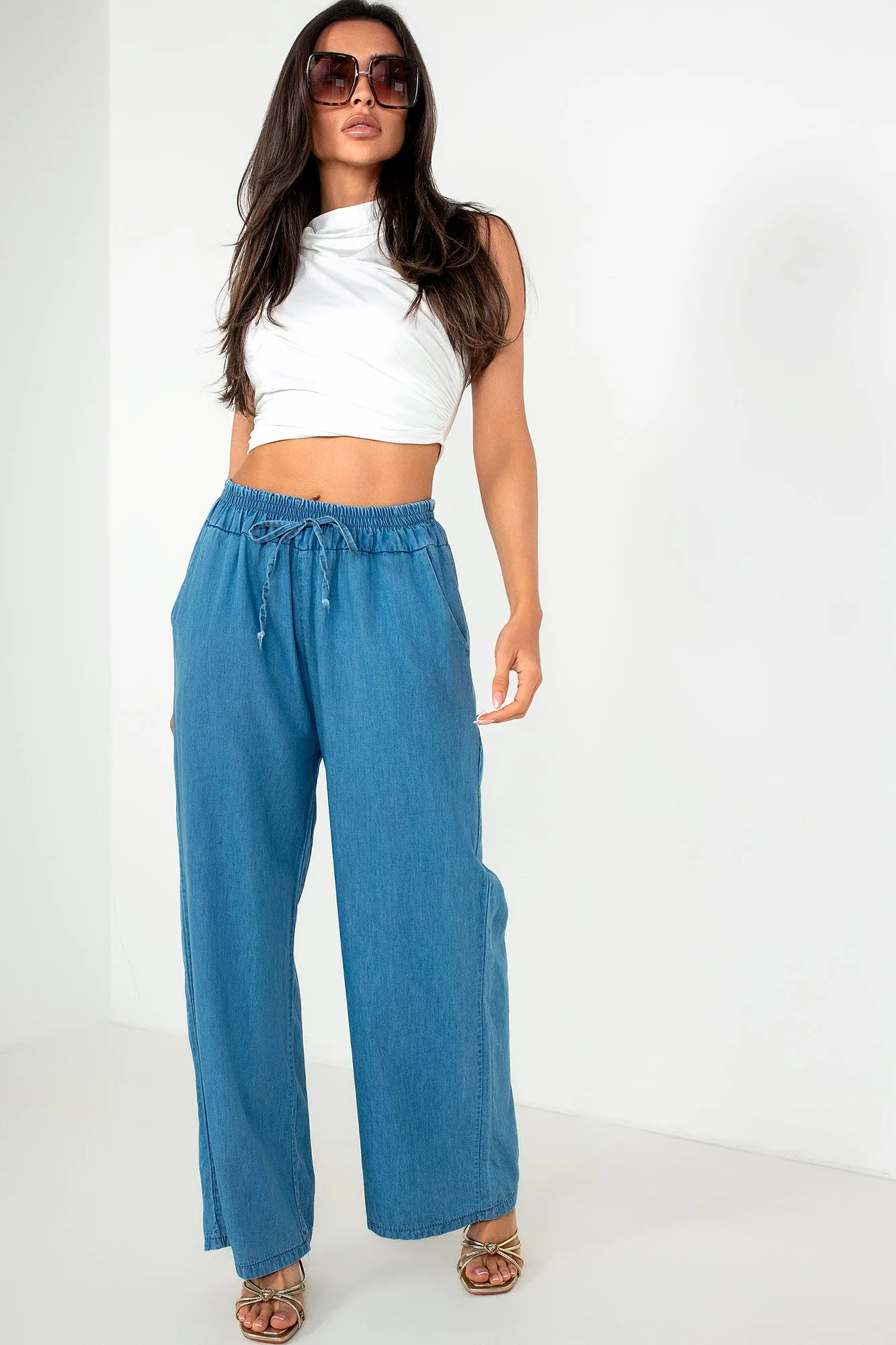 Uchenna Blue Soft Denim Trousers sold by Va Va Voom