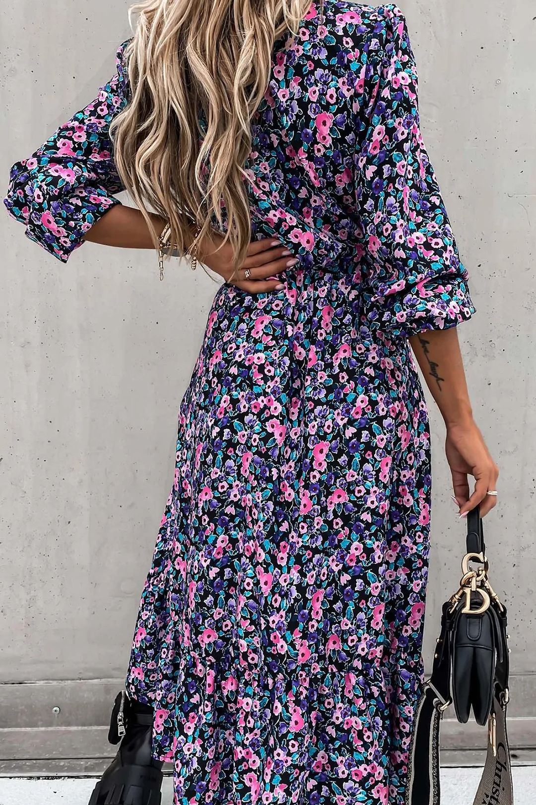 Olga Black Floral Midi Dress sold by Va Va Voom product image thumbnail 3