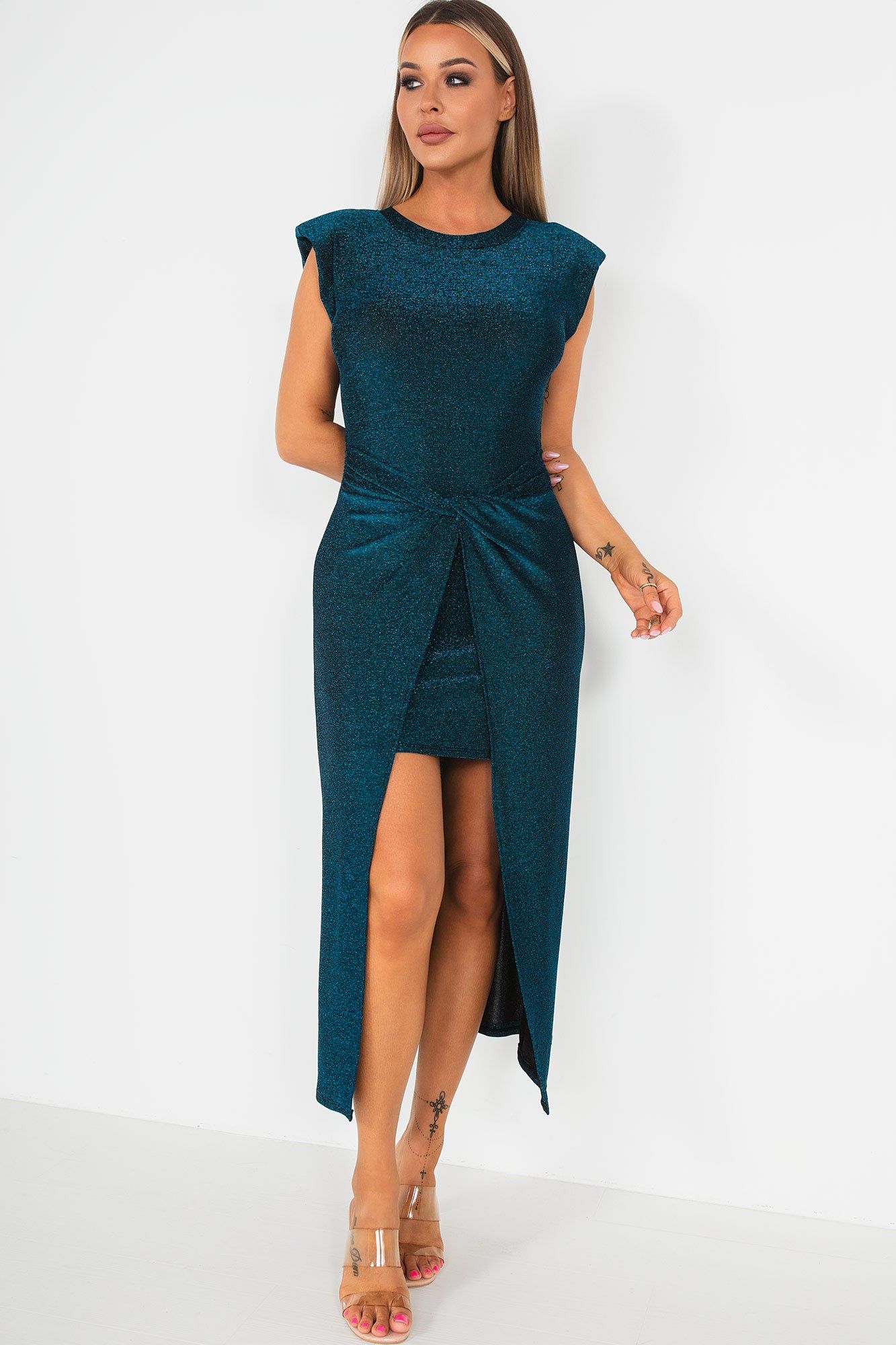 Keira Blue Shimmer Sleeveless Dress sold by Va Va Voom