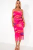 Jacey Pink and Purple Mesh Print Bandeau Dress sold by Va Va Voom