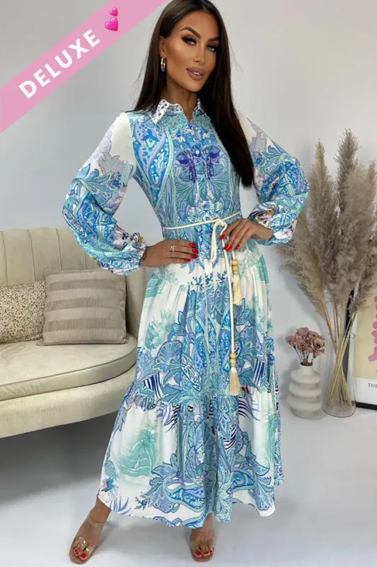 Maci Blue Print Shirt Dress sold by Va Va Voom