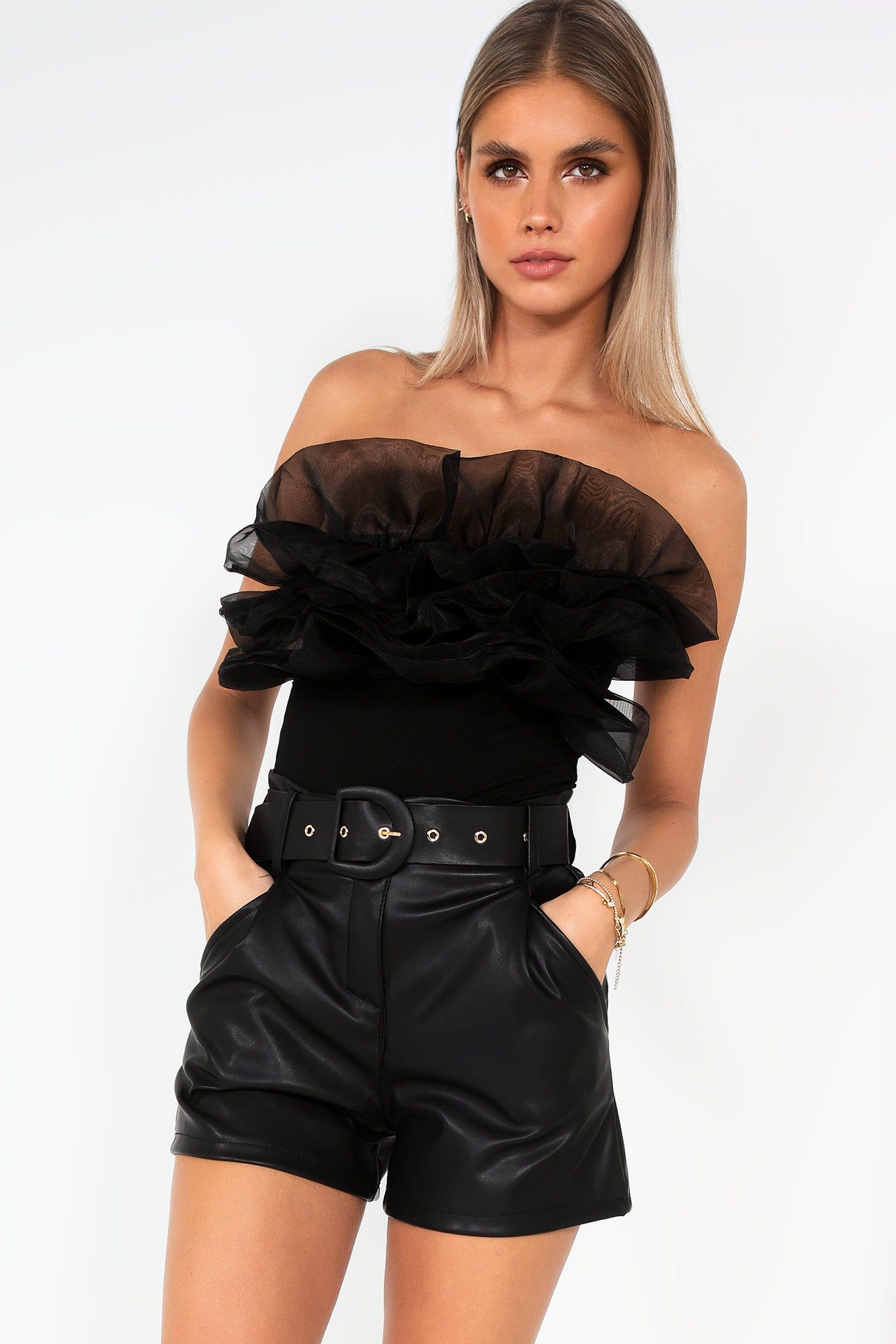 Jayda Black Ruffle Trim Bodysuit sold by Va Va Voom product image thumbnail 5