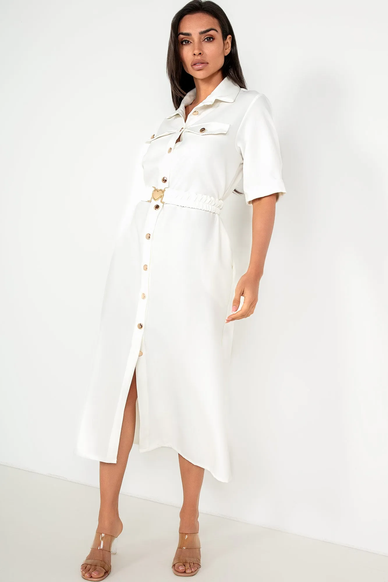 Jayden White Belted Shirt Dress sold by Va Va Voom product image thumbnail 3