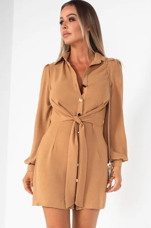 AX Paris Mina Camel Shirt Dress sold by Va Va Voom