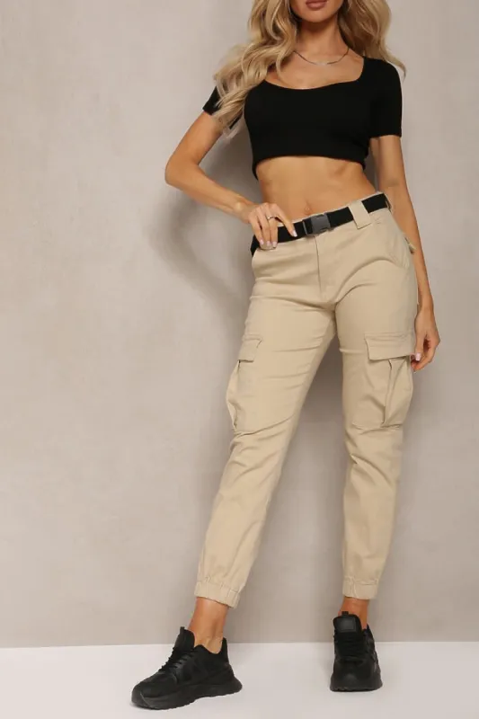 Delaney Stone Belted Cargo Trousers sold by Va Va Voom