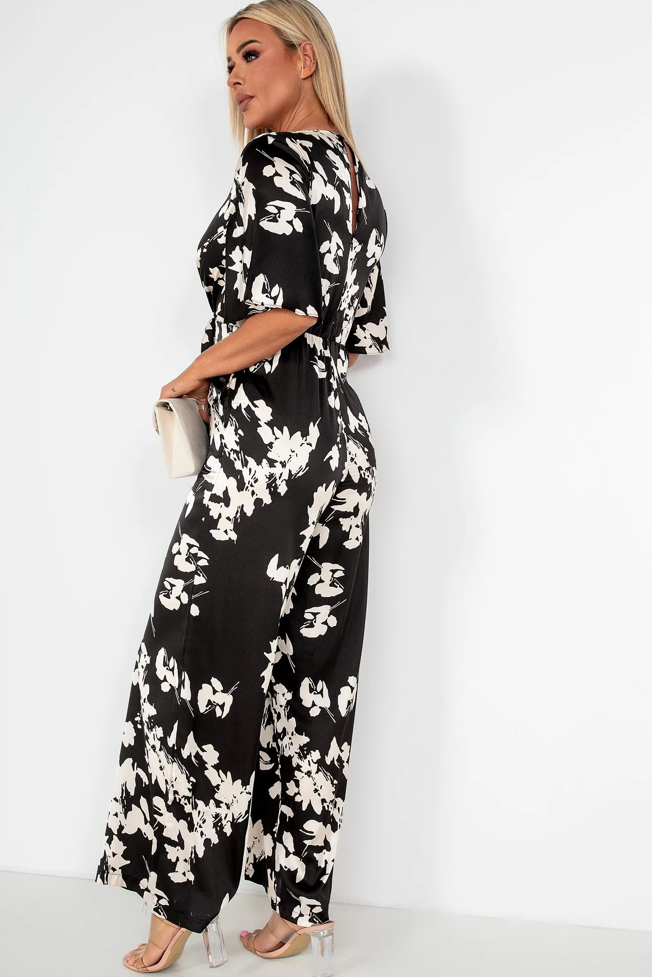 Girl In Mind Viola Monochrome Satin Floral Jumpsuit sold by Va Va Voom product image thumbnail 2