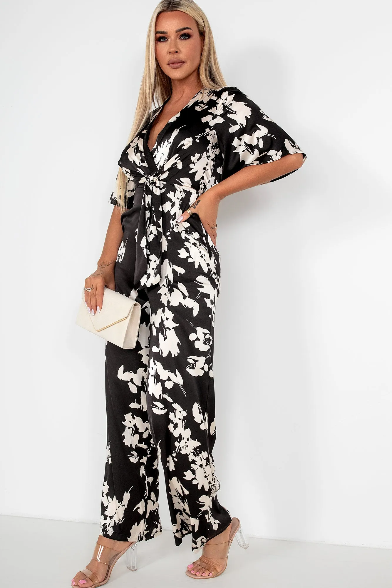 Girl In Mind Viola Monochrome Satin Floral Jumpsuit sold by Va Va Voom product image thumbnail 3