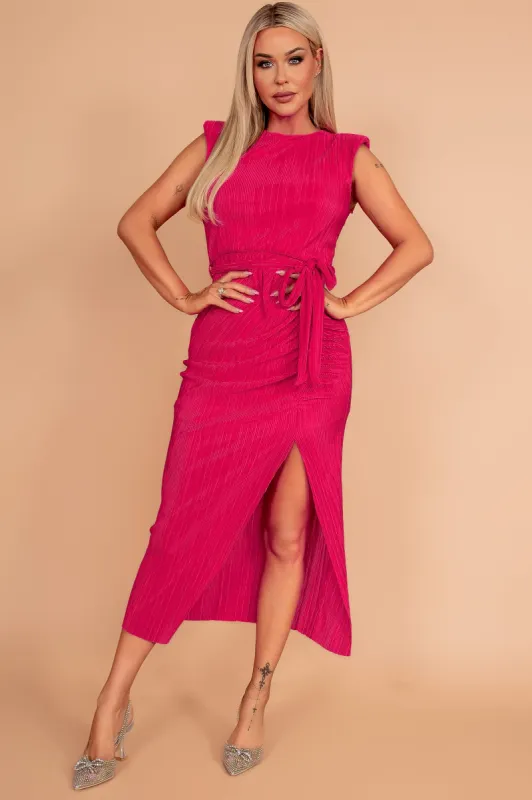 Girl In Mind Elena Cerise Pink Plisse Dress sold by Va Va Voom