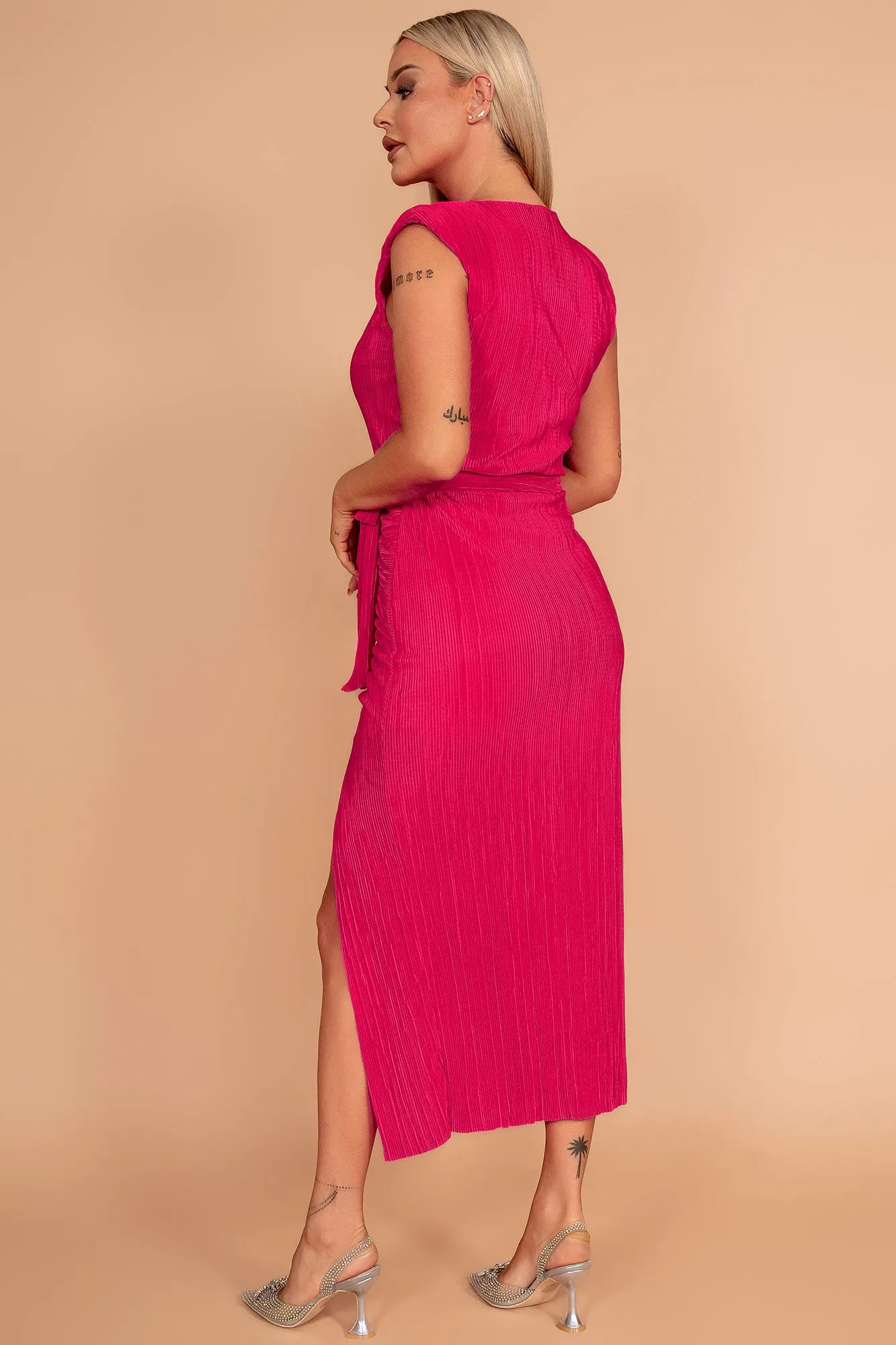 Girl In Mind Elena Cerise Pink Plisse Dress sold by Va Va Voom product image thumbnail 2