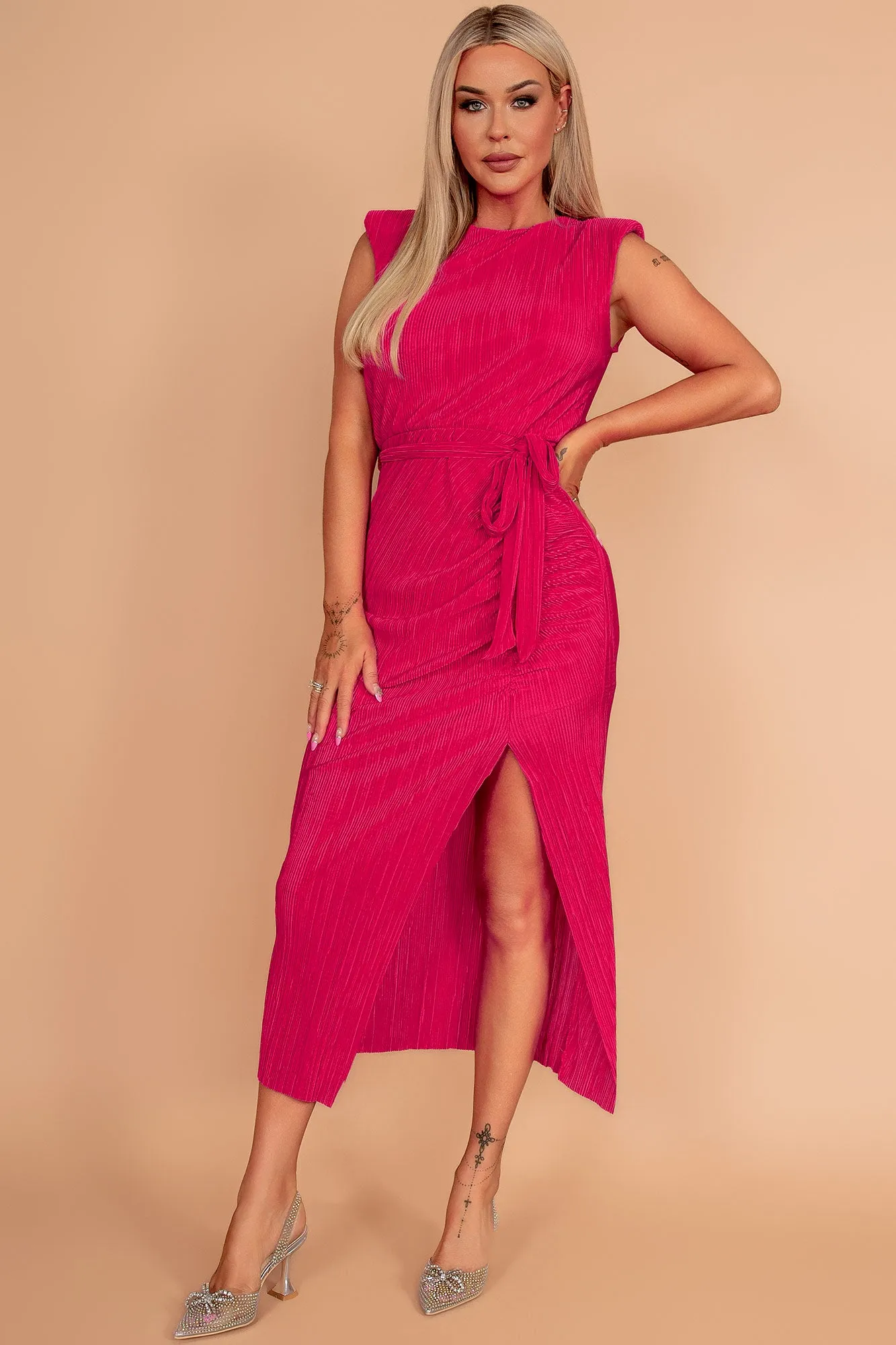 Girl In Mind Elena Cerise Pink Plisse Dress sold by Va Va Voom product image thumbnail 4