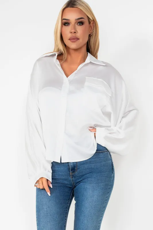Raven White Satin Shirt sold by Va Va Voom