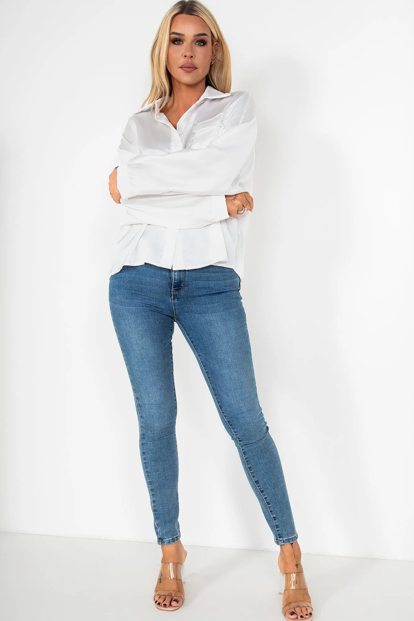 Raven White Satin Shirt sold by Va Va Voom product image thumbnail 3