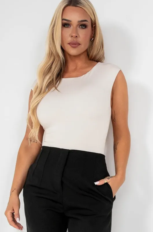 Natalie Cream Slinky Bodysuit sold by Va Va Voom