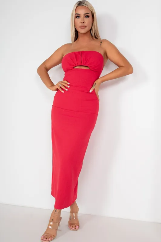 Ginny Red Linen Bandeau Dress sold by Va Va Voom