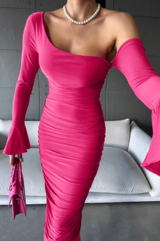 Sammy Pink Ruched Midi Dress sold by Va Va Voom