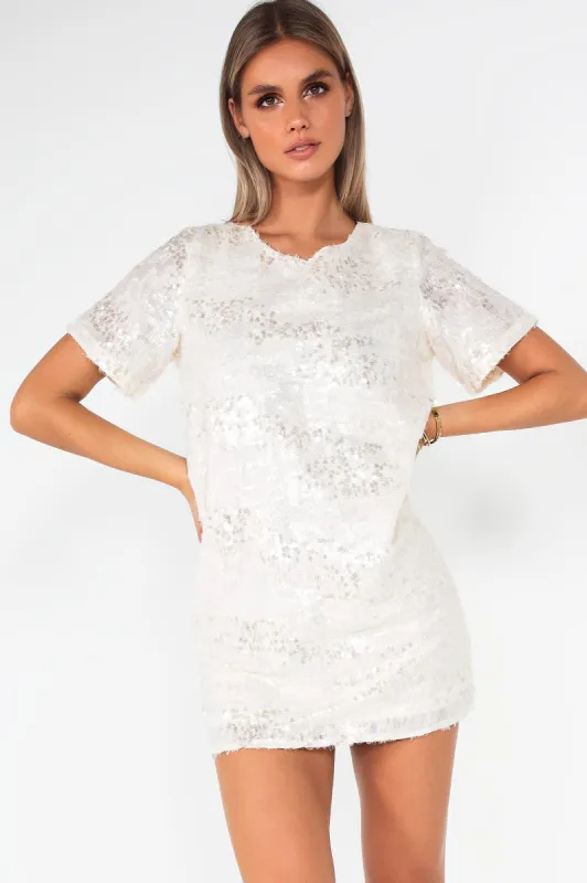 Veda Cream Sequin T-Shirt Dress sold by Va Va Voom