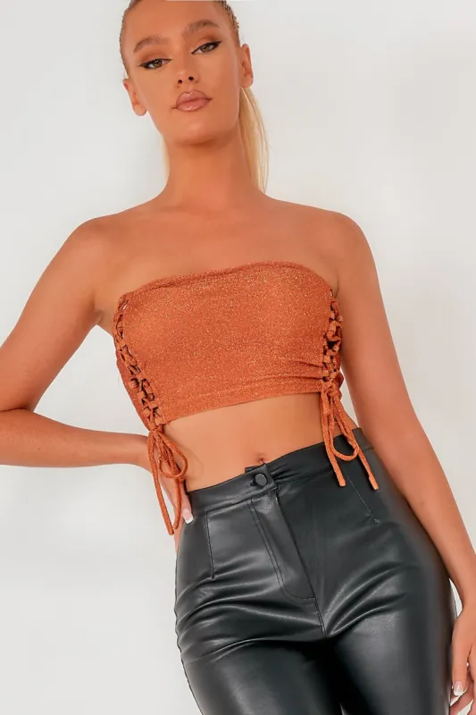 Kairi Rust Shimmer Bandeau Top sold by Va Va Voom