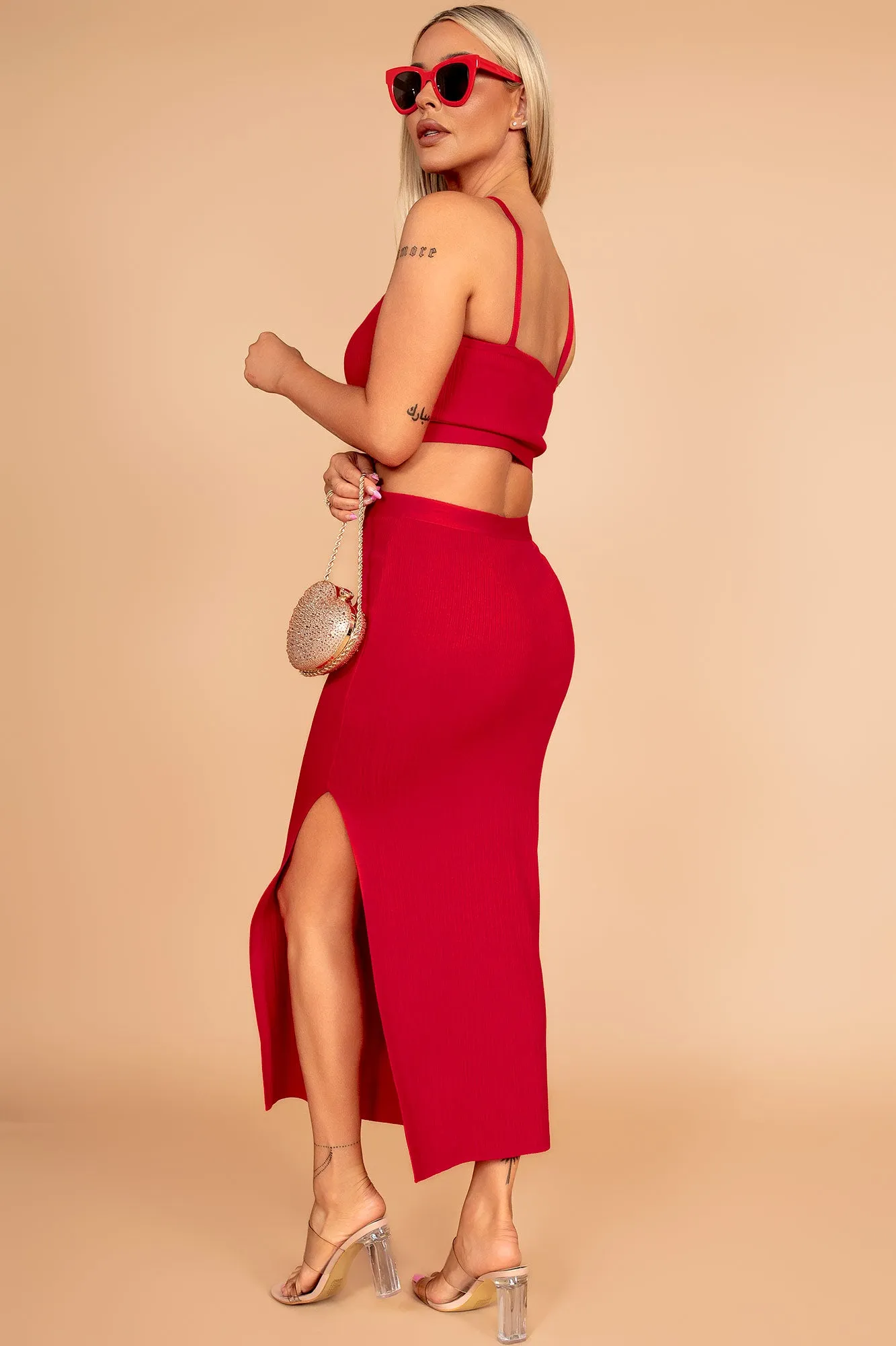 Ivey Red Knit Ribbed Dress sold by Va Va Voom product image thumbnail 2