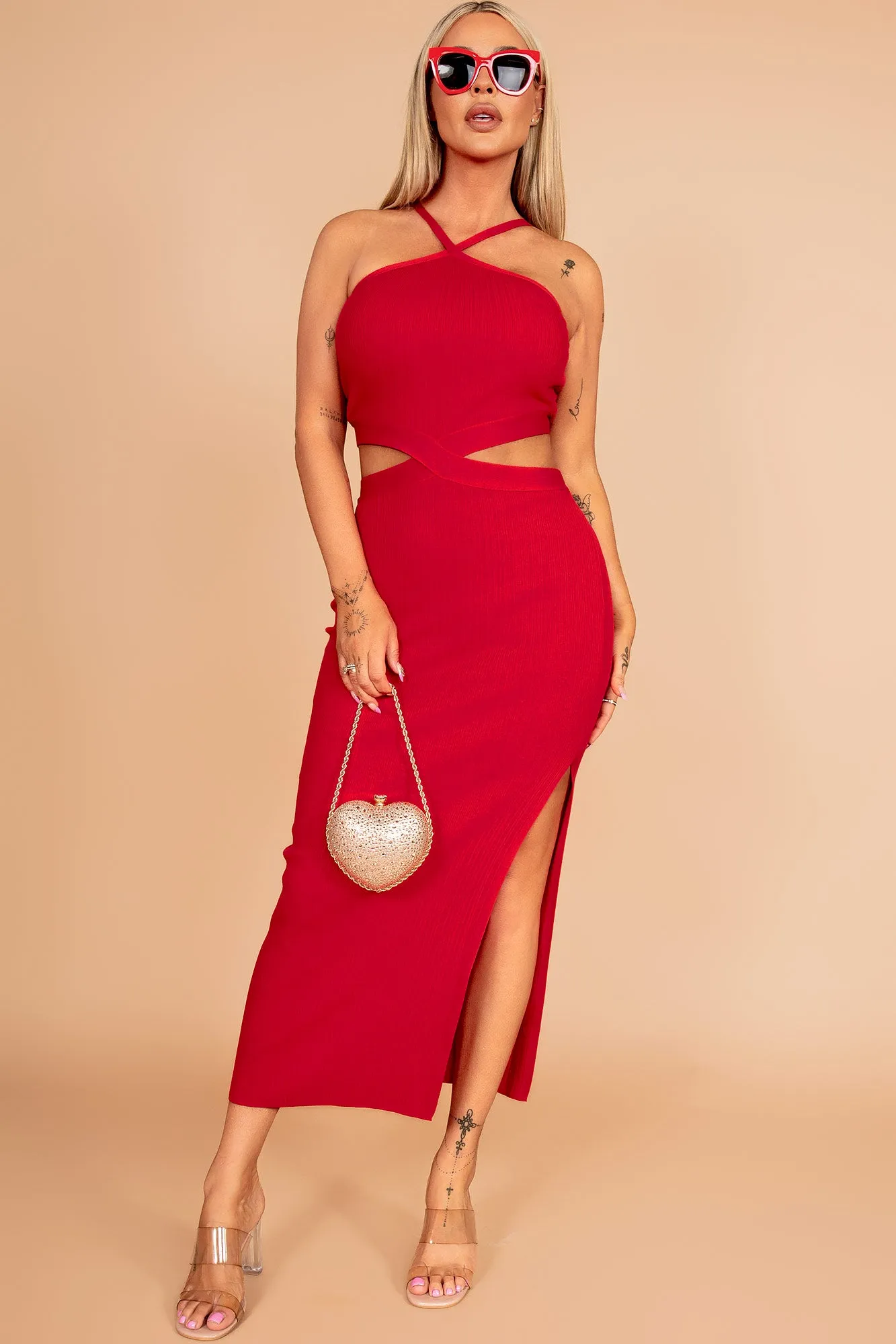 Ivey Red Knit Ribbed Dress sold by Va Va Voom product image thumbnail 4