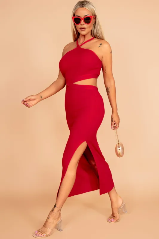 Ivey Red Knit Ribbed Dress sold by Va Va Voom