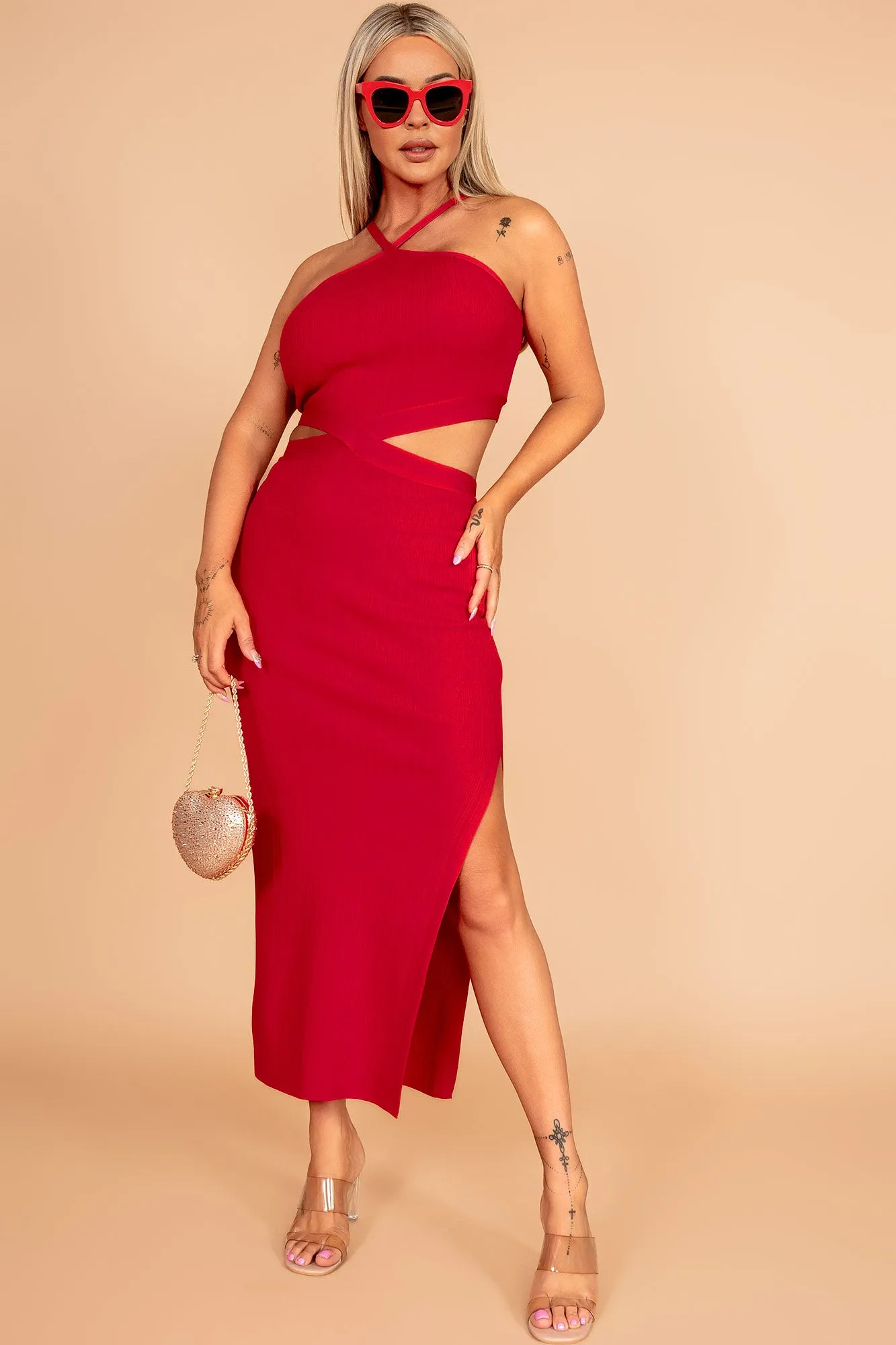 Ivey Red Knit Ribbed Dress sold by Va Va Voom product image thumbnail 5