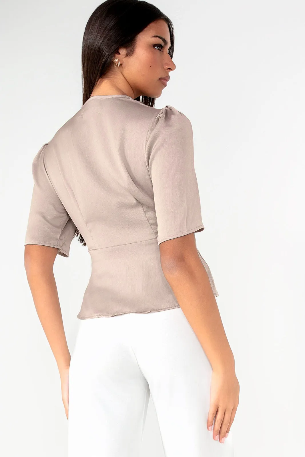 Caryn Champagne Satin Tie Front Top sold by Va Va Voom product image thumbnail 2