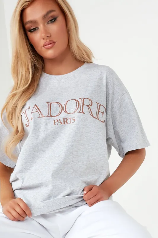 Ivy Grey "J'adore" Oversized T Shirt sold by Va Va Voom