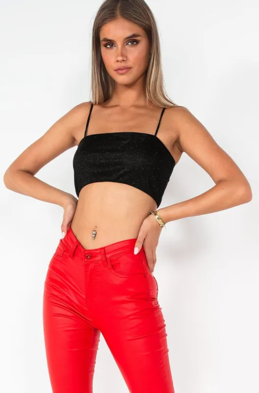 Estella Black Shimmer Cami Top sold by Va Va Voom