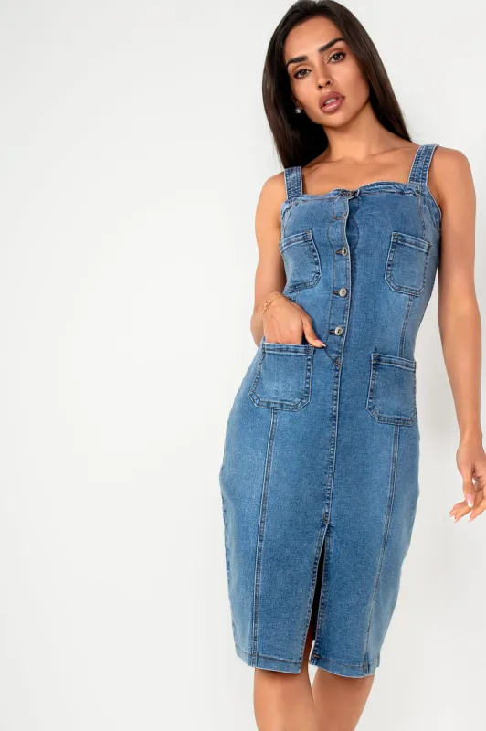 Devora Blue Button Front Denim Dress sold by Va Va Voom