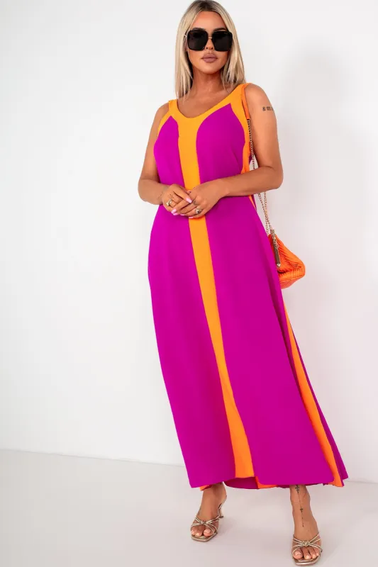 Farrah Purple and Orange Maxi Dress sold by Va Va Voom