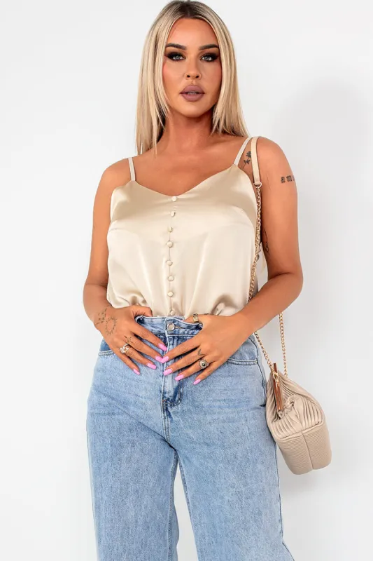 Oralie Champagne Satin Cami Top sold by Va Va Voom