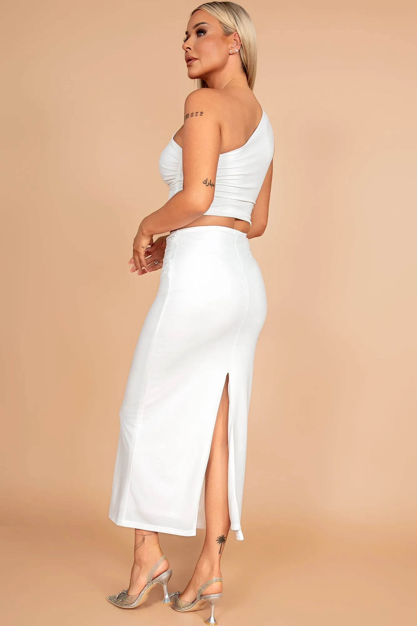Cole White Ruched Maxi Skirt sold by Va Va Voom product image thumbnail 2