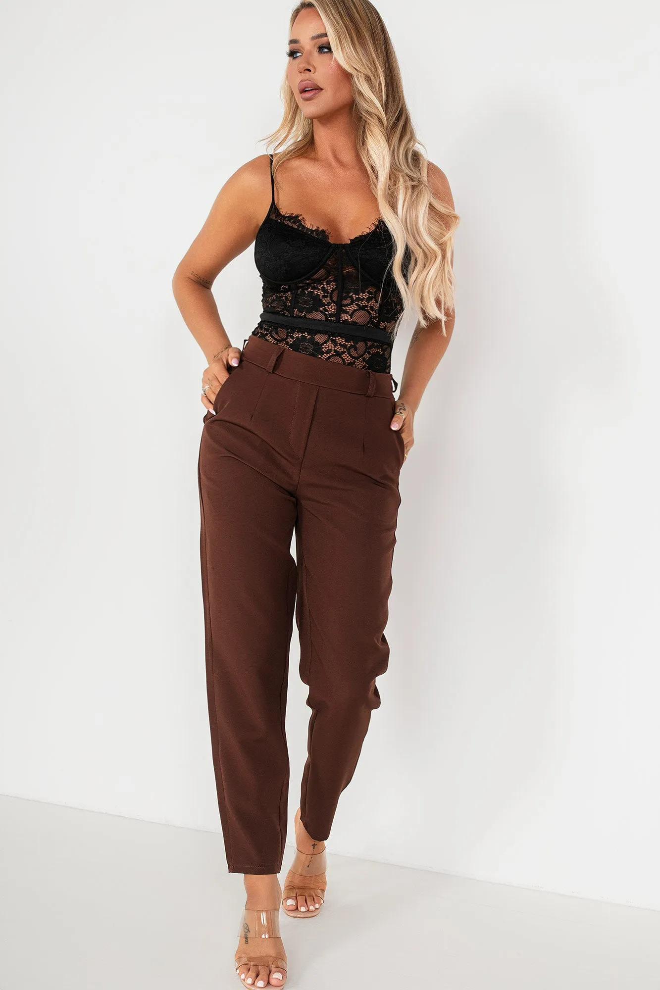 Jenna Chocolate Tailored Trousers sold by Va Va Voom product image thumbnail 3