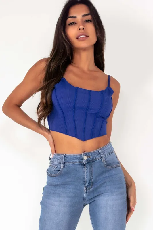 Izabella Blue Sleeveless Crop top sold by Va Va Voom